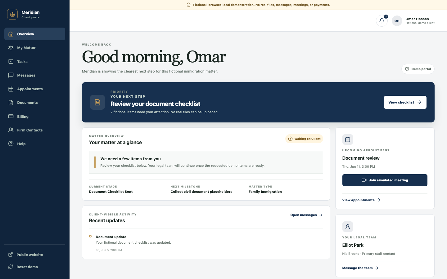 CounselOS client-facing immigration portal