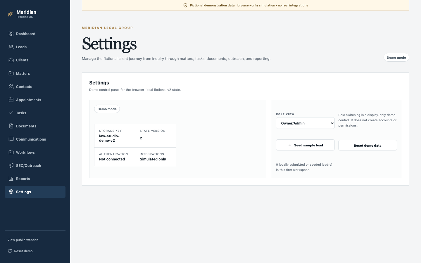 CounselOS interactive settings panel for user simulation