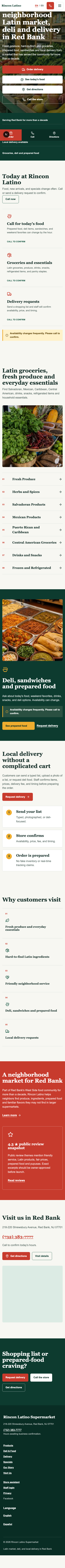 Rincon Latino mobile storefront homepage in English