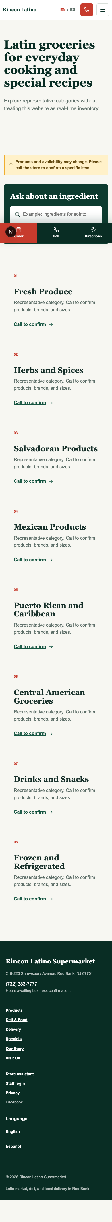 Rincon Latino grocery discovery and product categories