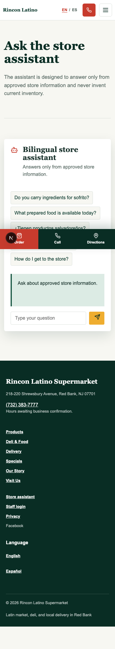 Rincon Latino AI store assistant chatbot